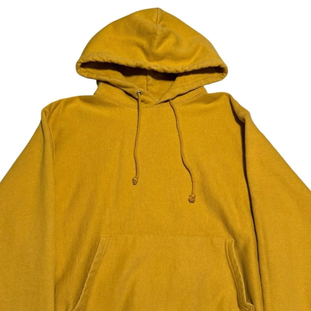 Champion Reverse Weave Yellow Stained Hoodie Sweatshirt Adult Medium